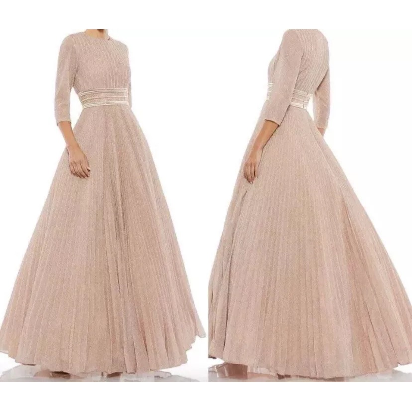 Elegant Blush Long Sleeve Tulle Ball Gown Dress